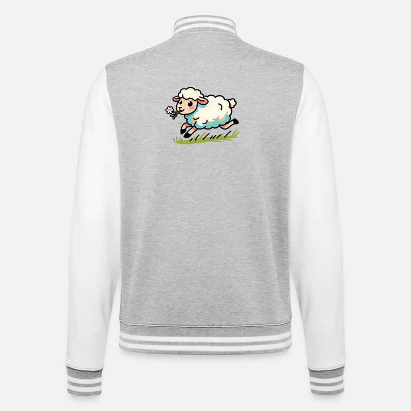 Lammhammel auf der Wiese - College-Sweatjacke - Grau meliert/Weiß
