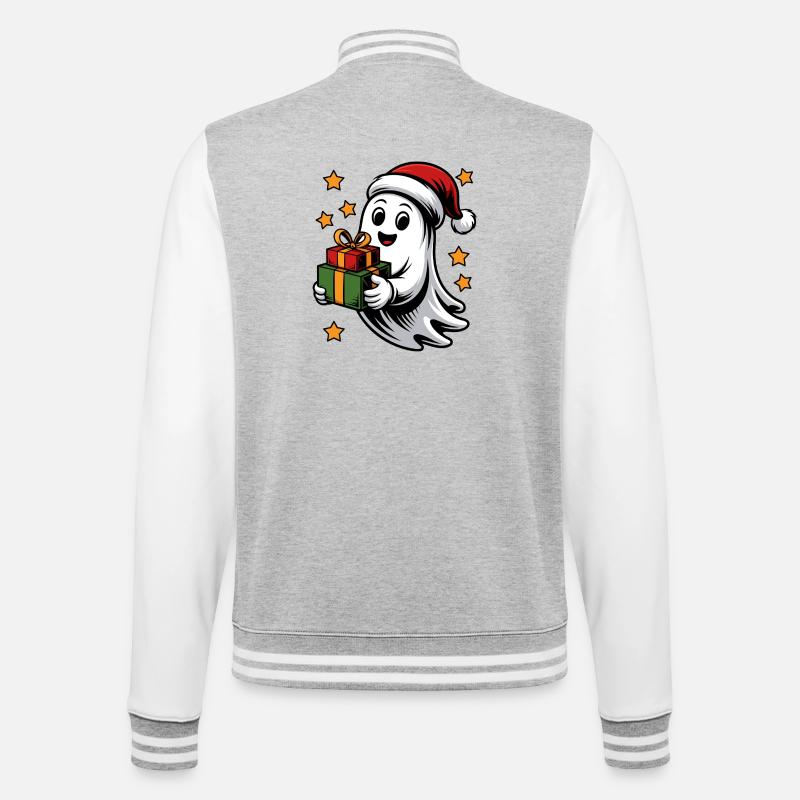 Geist mit Weihnachtsgeschenken - College-Sweatjacke - Grau meliert/Weiß