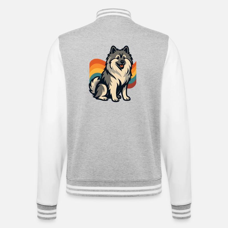 Deutscher Spitz Hund im Regenbogen Hintergrund - College-Sweatjacke - Grau meliert/Weiß