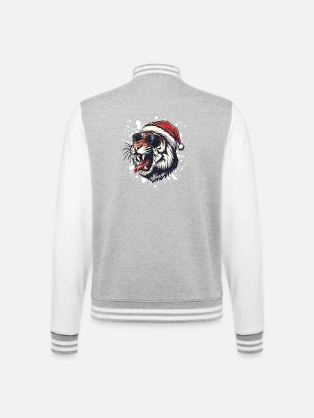 Tiger Christmas Funny - College Sweat Jacket - heather grey/white