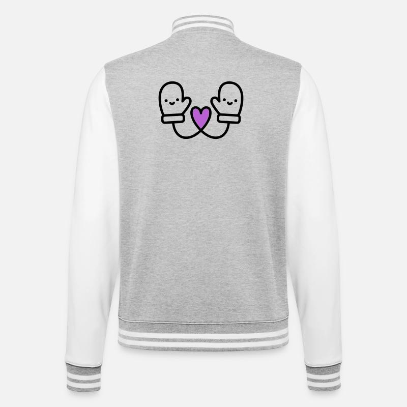 Süße Handschuhe mit Herz | Winter Liebe - College-Sweatjacke - Grau meliert/Weiß