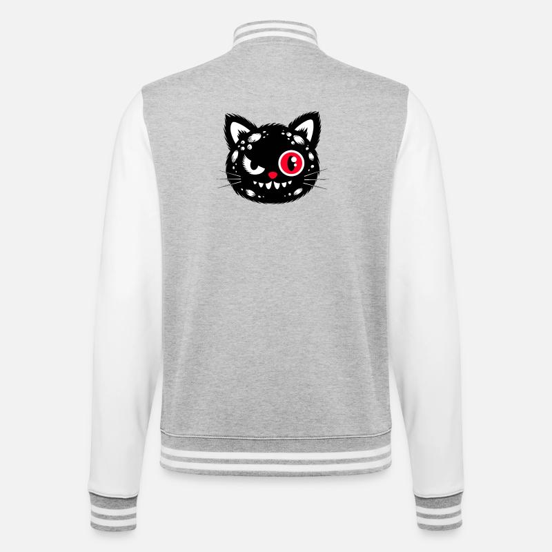 Schwarze Katze mit rotem Auge - College-Sweatjacke - Grau meliert/Weiß