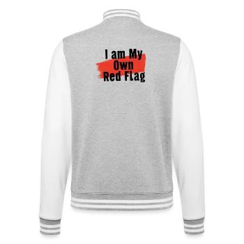 Mon propre drapeau rouge | T-Shirt Humour Ironique - Veste Teddy - gris chiné / blanc - Dos - Marisol (170cm)