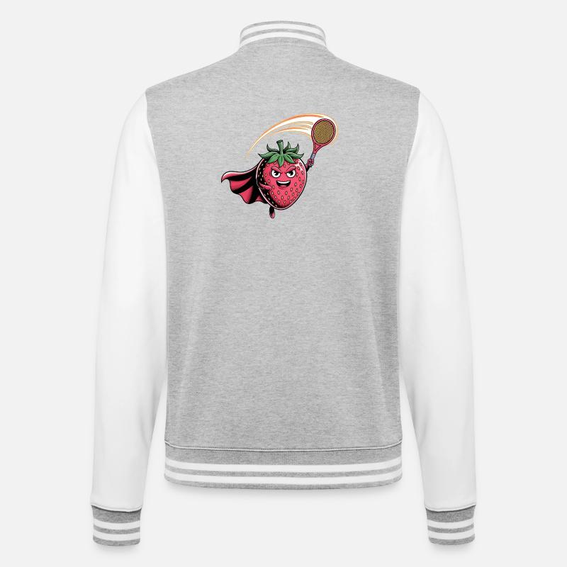 Erdbeere Superheld Tennis Smash mit Schläger - College-Sweatjacke - Grau meliert/Weiß