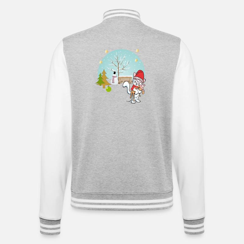  Katze mit Teddy im Winter - College-Sweatjacke - Grau meliert/Weiß