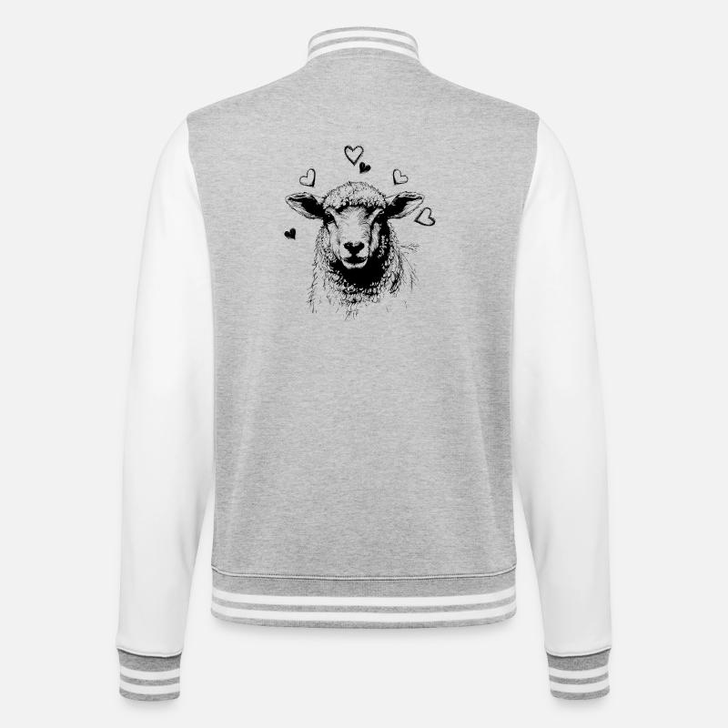 Schaf mit Herzchen - College-Sweatjacke - Grau meliert/Weiß