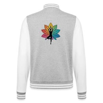 Yoga Baumhaltung Silhouette mit Lotus Chakra - College-Sweatjacke - Grau meliert/Weiß - Hinten - Marisol (170cm)