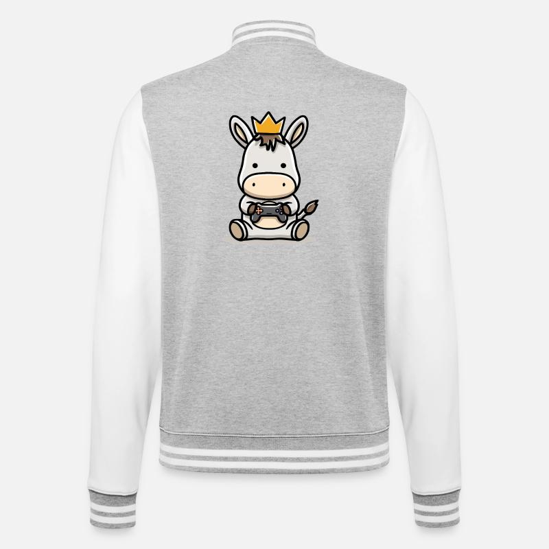 Gamer Esel mit controller Krone - College-Sweatjacke - Grau meliert/Weiß