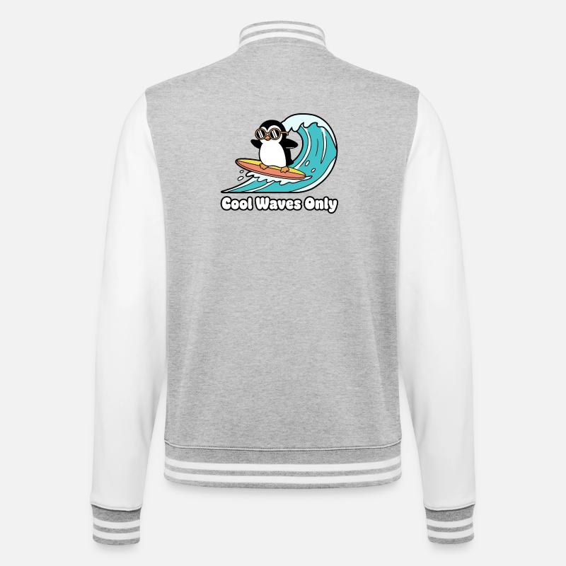 Penguin Surfer Wave Magic - College Sweat Jacket - heather grey/white