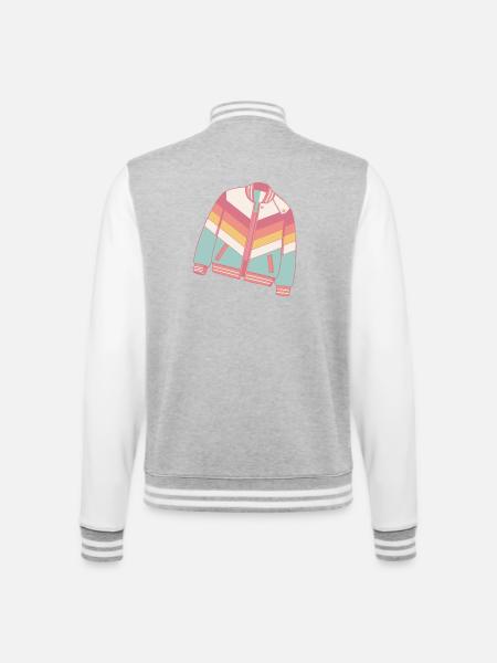 Pastellfarbene Retro-Jacke - College-Sweatjacke - Grau meliert/Weiß