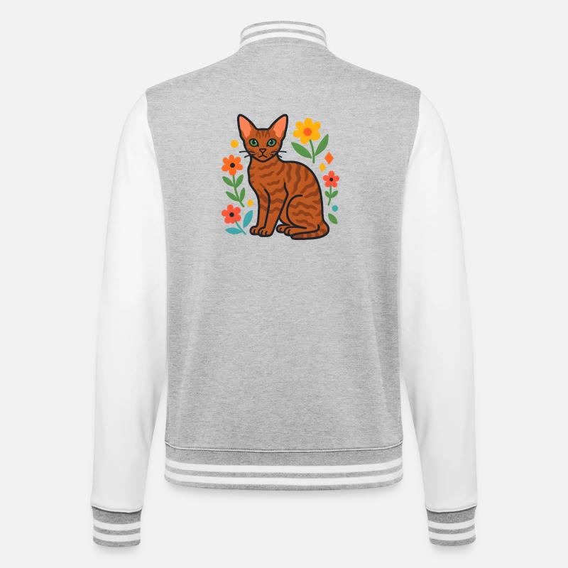 Devon Rex' Katze in der Blumenparade - College-Sweatjacke - Grau meliert/Weiß