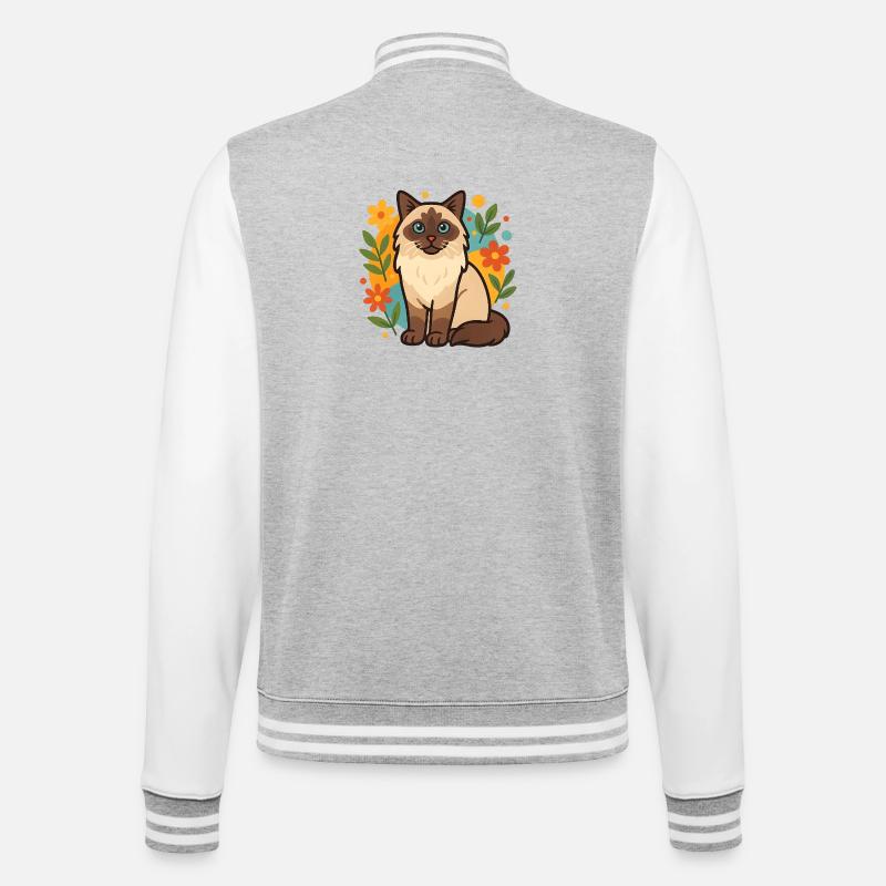 Chat Ragdoll avec cercle de fleurs - Veste Teddy - gris chiné / blanc
