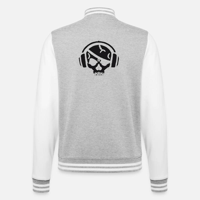 Schädel mit Kopfhörer - College-Sweatjacke - Grau meliert/Weiß