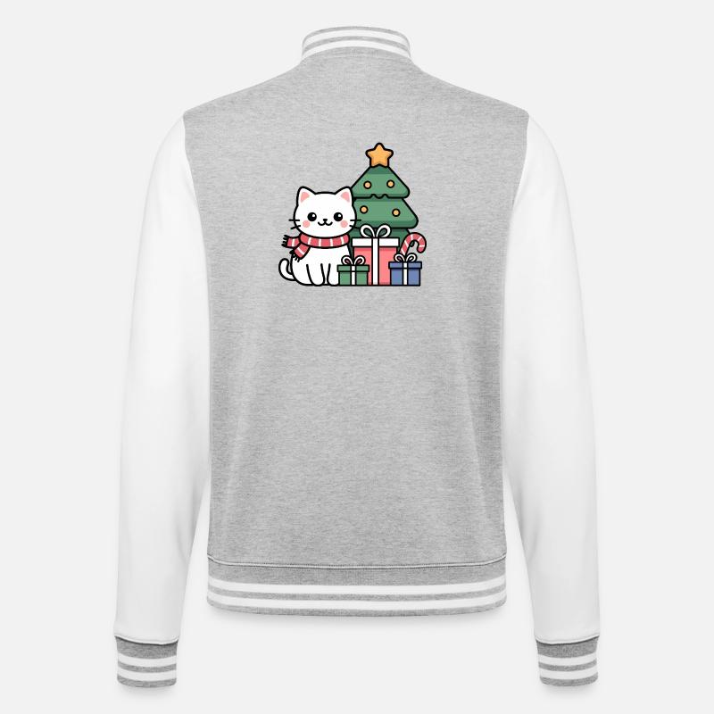 Kawaii Weihnachts Katze mit Geschenken - College-Sweatjacke - Grau meliert/Weiß