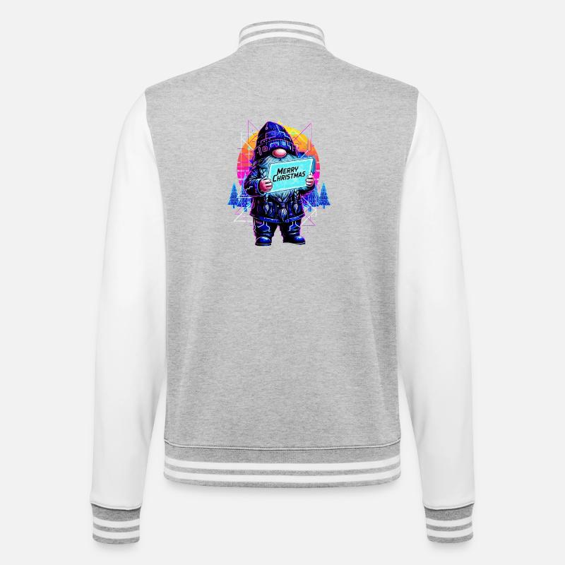Merry Christmas - Synthwave Gnom 80s - College-Sweatjacke - Grau meliert/Weiß