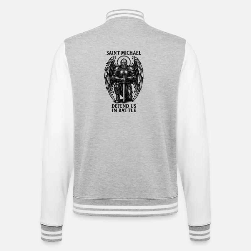 Sankt Michael Ritter des Lichts - College-Sweatjacke - Grau meliert/Weiß