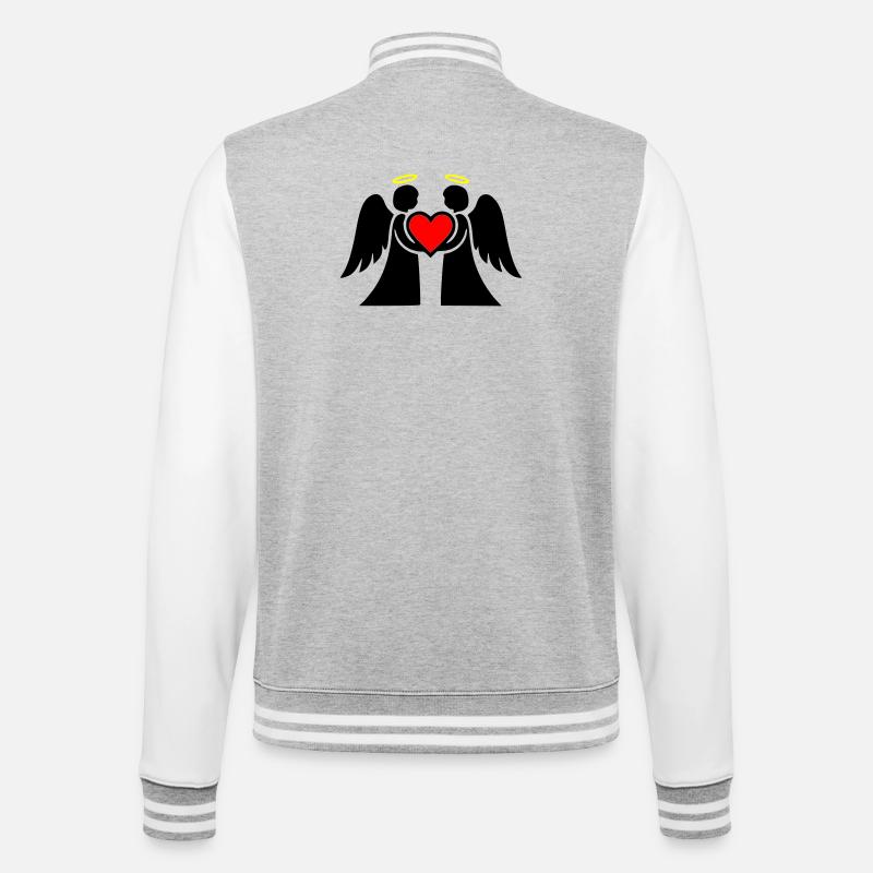 Engel Paar mit Herz Piktogramm - College-Sweatjacke - Grau meliert/Weiß