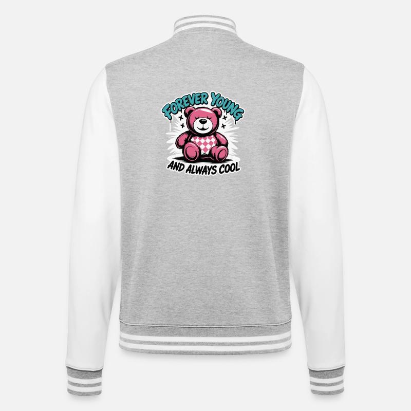 Forever Young Teddybär Grafik - College-Sweatjacke - Grau meliert/Weiß