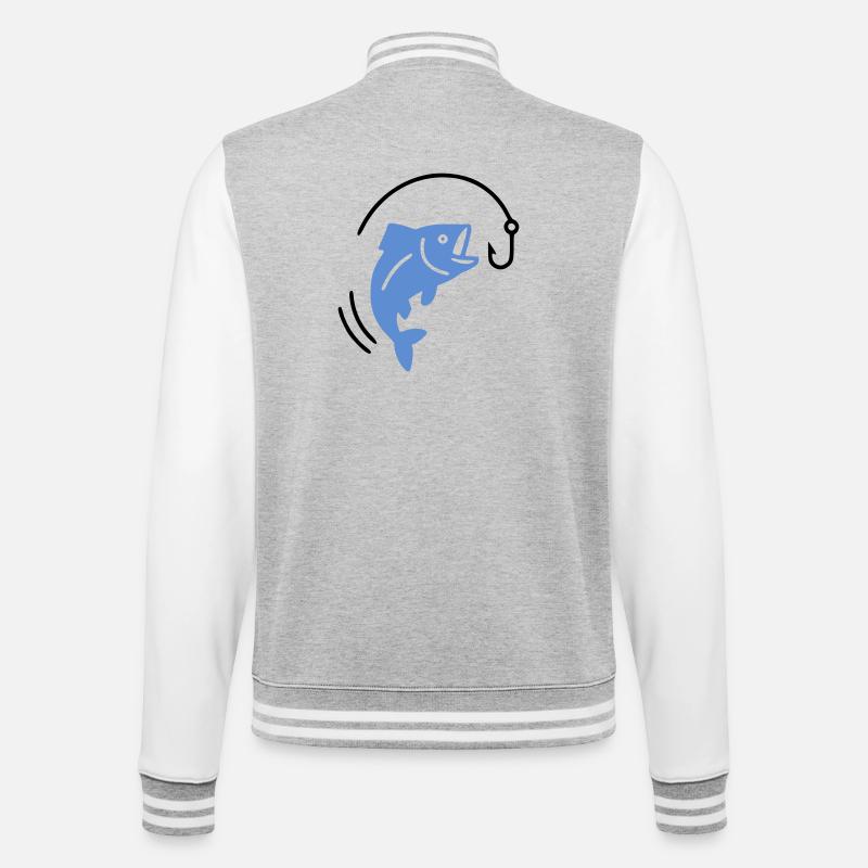 Fishing fish on hook logo - College Sweat Jacket - heather grey/white