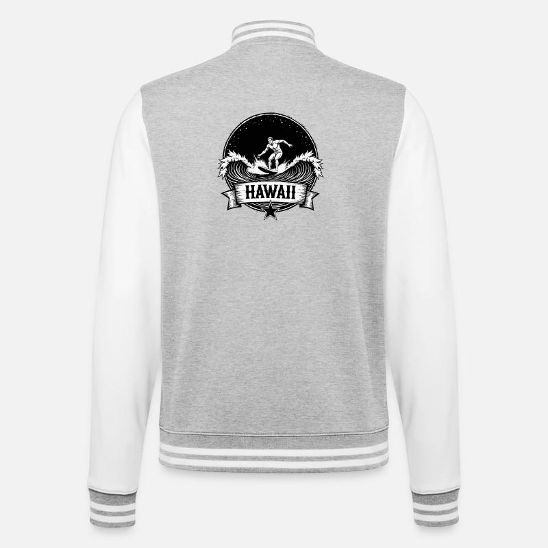 Hawaii Surfer Surfer sur Pacific Wave - Veste Teddy - gris chiné / blanc