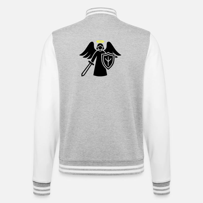 Schutzengel Krieger mit Schild Piktogramm - College-Sweatjacke - Grau meliert/Weiß