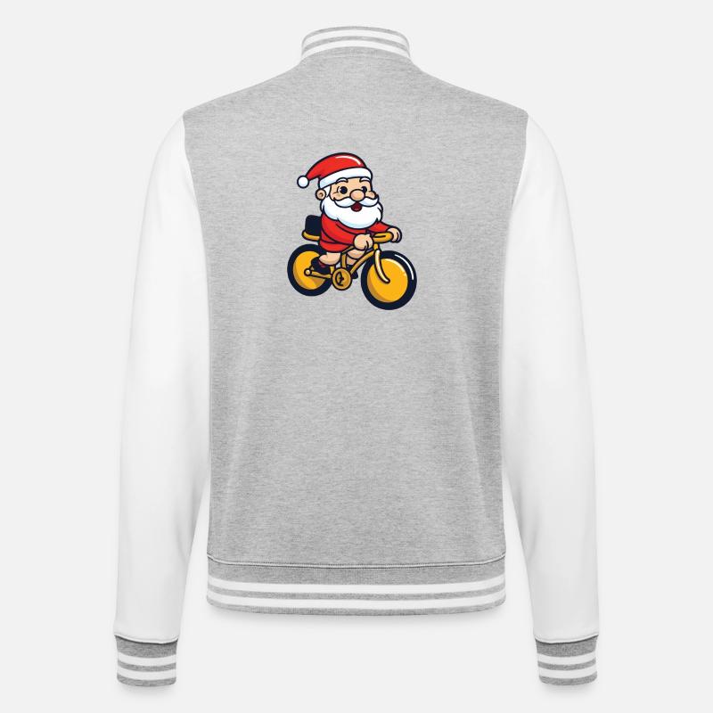 Santa Claus Bicycle Comic Christmas - College Sweat Jacket - heather grey/white