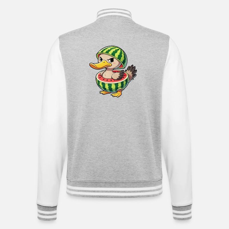 Grumpy duck with watermelon summer design - College Sweat Jacket - heather grey/white