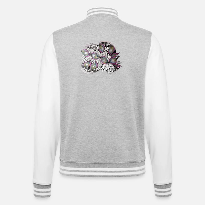 Pfauenfeder Doodle Muster - College-Sweatjacke - Grau meliert/Weiß