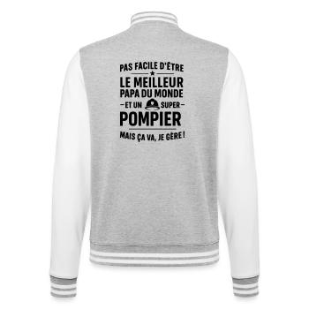 Pompier – Super Papa Pompier - Veste Teddy - gris chiné / blanc - Dos - Marisol (170cm)