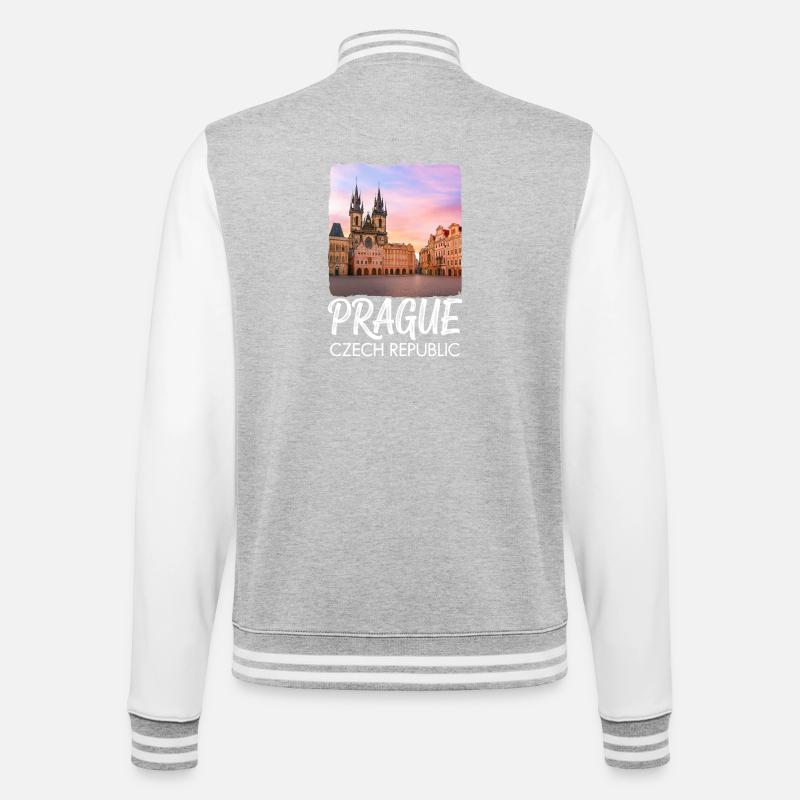 Prag Tschechien - College-Sweatjacke - Grau meliert/Weiß