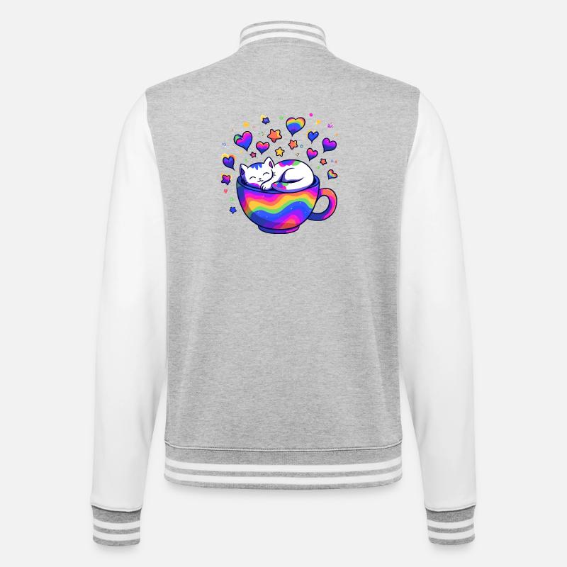 Chat arc-en-ciel dans une tasse - Veste Teddy - gris chiné / blanc