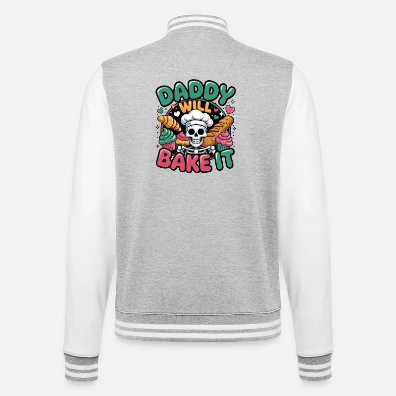 Daddy Will Bake It Skull Chef - College-Sweatjacke - Grau meliert/Weiß