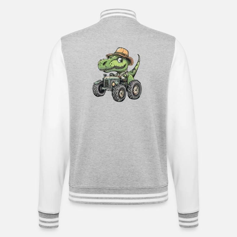 Dinosaurier T-Rex Traktor Farmer - College-Sweatjacke - Grau meliert/Weiß