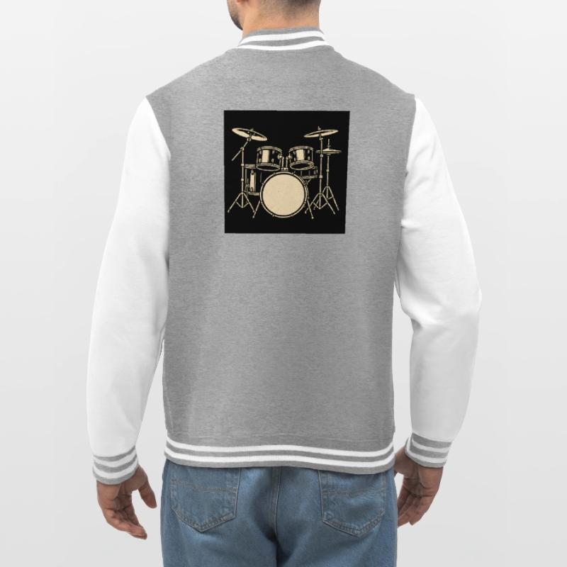Black Silver Drumset Illustration College Sweat Jacket