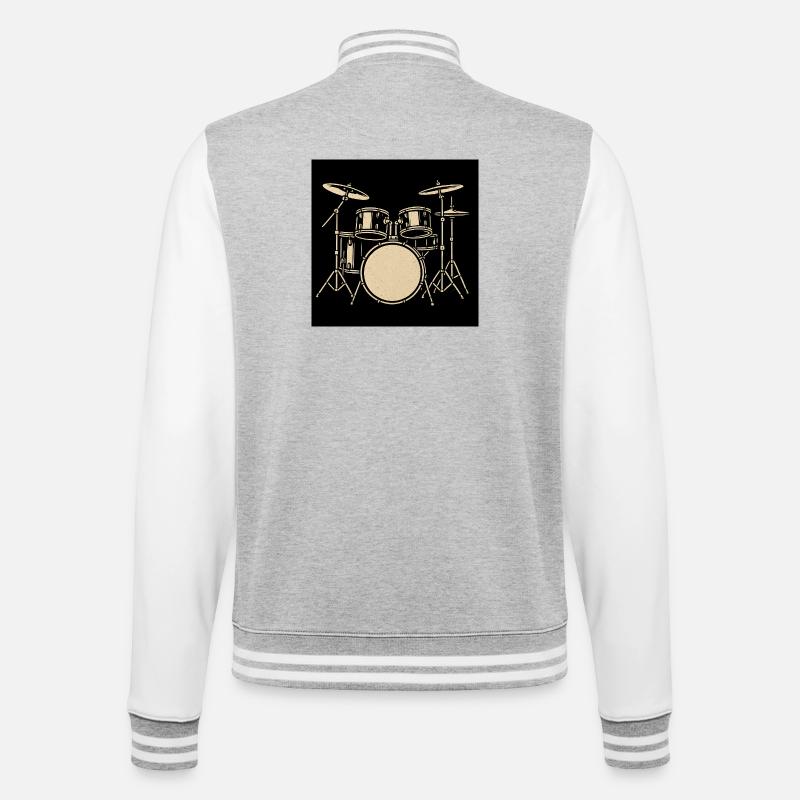 Black Silver Drumset Illustration - College Sweat Jacket - heather grey/white