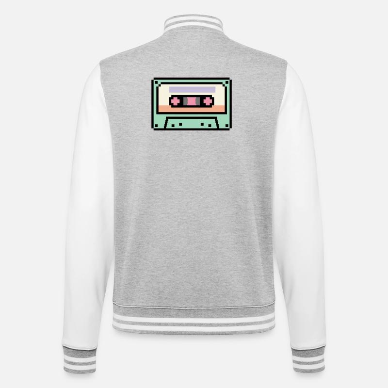 Cassette rétro 8 bits pixel art - Veste Teddy - gris chiné / blanc