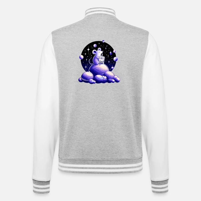 Mondträume Maus mit Bubble Tea - College-Sweatjacke - Grau meliert/Weiß