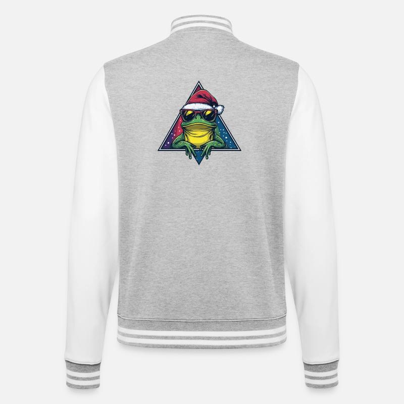 Frosch im Santa Triangle - College-Sweatjacke - Grau meliert/Weiß