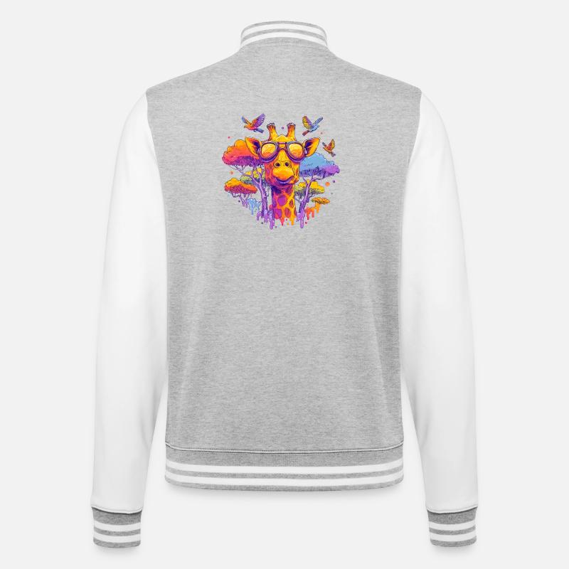 Farbenfrohe Giraffe mit Sonnenbrille - College-Sweatjacke - Grau meliert/Weiß