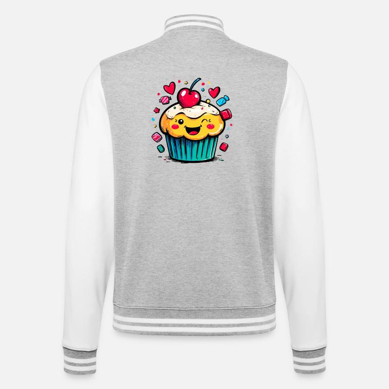 Cupcake Kawaii avec visage de cerise - Veste Teddy - gris chiné / blanc
