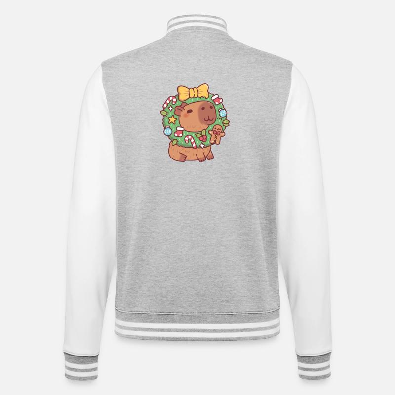 Süßes Capybara mit Weihnachtskranz Lustig - College-Sweatjacke - Grau meliert/Weiß