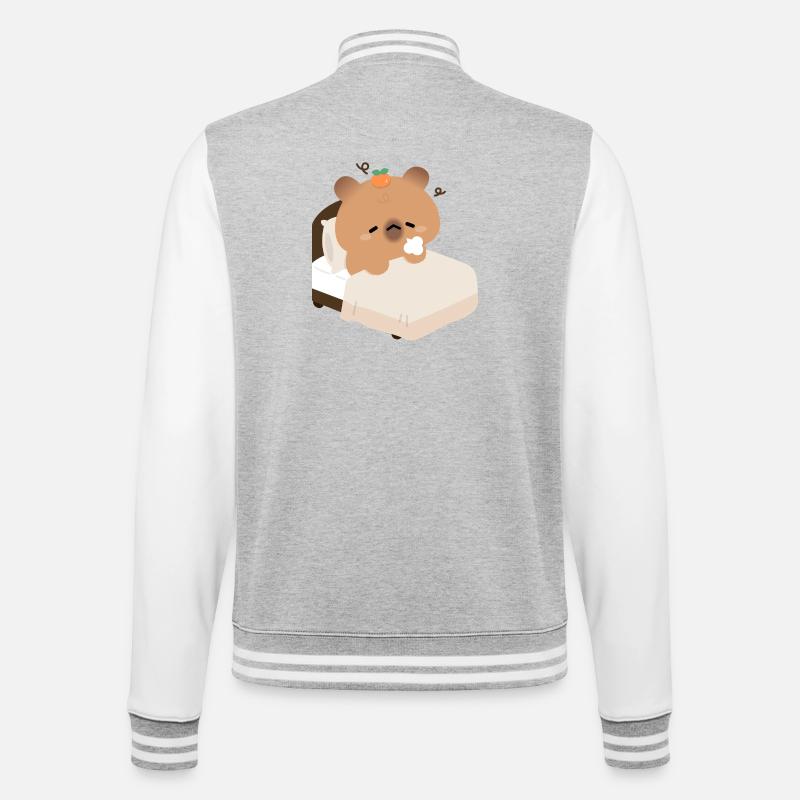 Schläfrige Kapybara im gemütlichen Bett - College-Sweatjacke - Grau meliert/Weiß