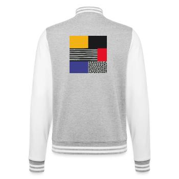 Scandi Art: Abstrakte Geometrie in Rot Blau Orange - College-Sweatjacke - Grau meliert/Weiß - Hinten - Marisol (170cm)