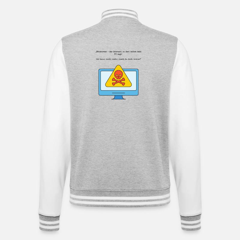 Blue Screen Humor Skull Warnung - College-Sweatjacke - Grau meliert/Weiß