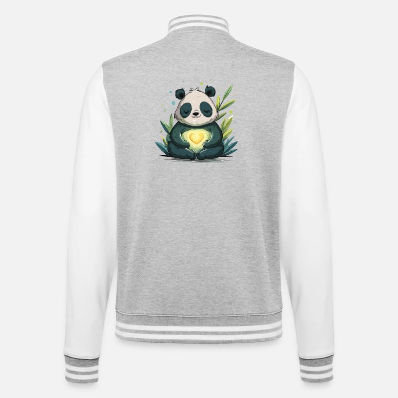 Panda Herzleuchte - College-Sweatjacke - Grau meliert/Weiß