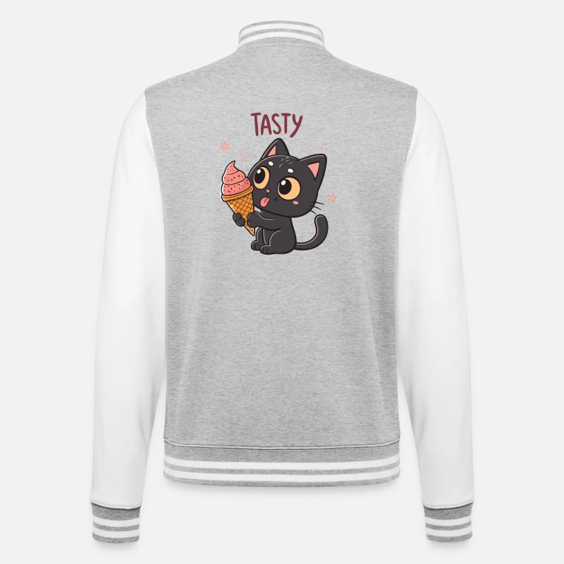 Gourmet-Katze und Eiscreme - College-Sweatjacke - Grau meliert/Weiß
