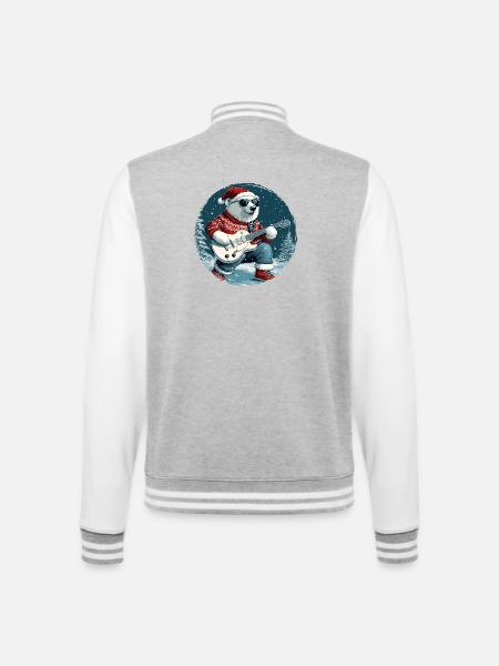 Polar Bear Christmas Guitar Polar Bear - College Sweat Jacket - heather grey/white