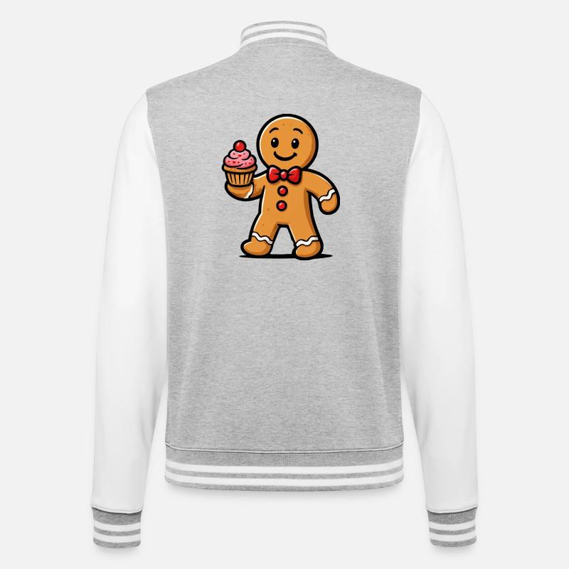 Lebkuchenmann Cupcake Cartoon - College-Sweatjacke - Grau meliert/Weiß