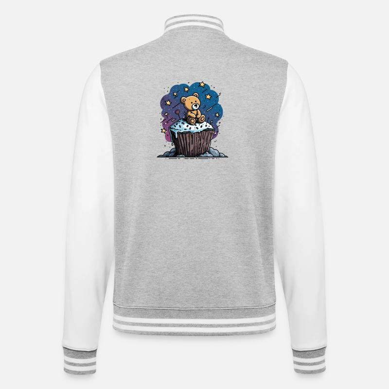 Cuddly bear on cupcake in space - College Sweat Jacket - heather grey/white