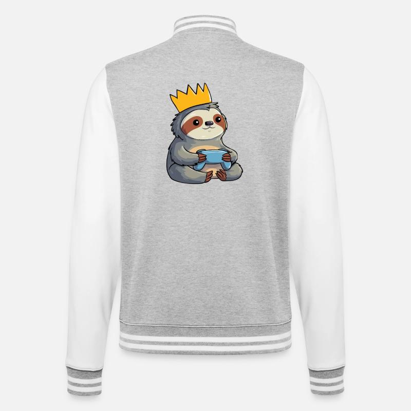 Faultier mit Krone und controller - College-Sweatjacke - Grau meliert/Weiß